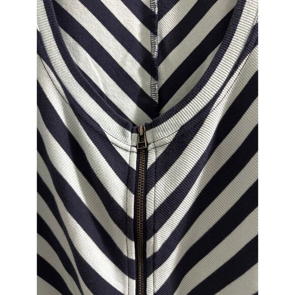 🔴Maeve by Anthropologie front-zip scoop neck top‎ Navy stripe size Medium - Picture 3 of 8